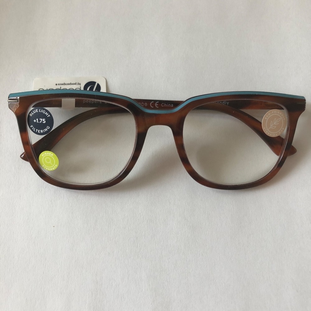 NEW Tortoise w/ Blue Accent Peepers Blue Light Filtering Glasses +1.75